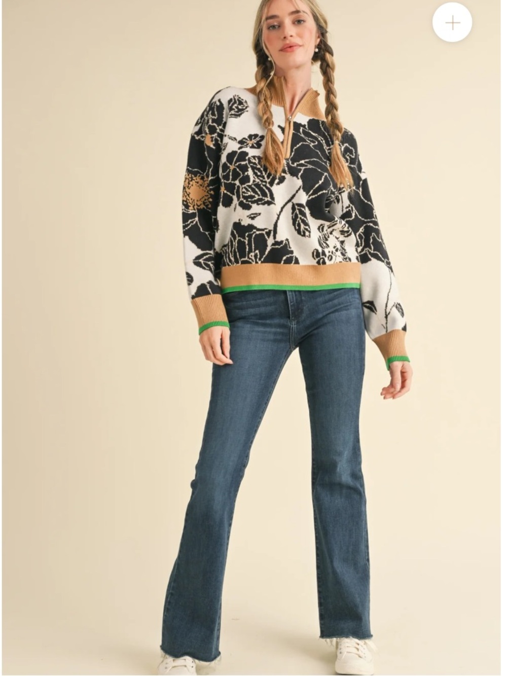 Anthropologie Maeve Montana Mock Neck Half Zip Sweater Medium Floral Cozy Office - Picture 7 of 16